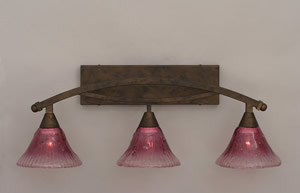 Bow 3 Light Bath Bar Shown In Bronze Finish with 7" Wine Crystal Glass