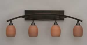 Bow 4 Light Bath Bar Shown In Black Copper Finish with 5" Gray Linen Glass Bulb On