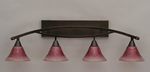 Bow 4 Light Bath Bar Shown In Black Copper Finish with 7" Wine Crystal Glass
