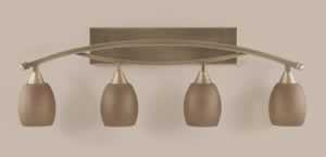 Bow 4 Light Bath Bar Shown In Brushed Nickel Finish with 5" Gray Linen Glass Bulb On
