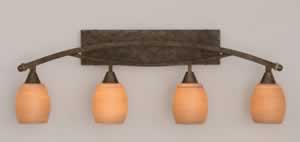 Bow 4 Light Bath Bar Shown In Bronze Finish with 5" Gray Linen Glass Bulb On