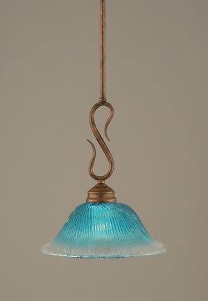 Swan Mini Pendant Shown In Bronze Finish With 10" Teal Crystal Glass