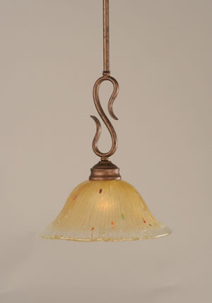 Swan Mini Pendant Shown In Bronze Finish With 10" Amber Crystal Glass