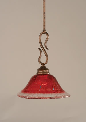 Swan Mini Pendant Shown In Bronze Finish With 10" Raspberry Crystal Glass