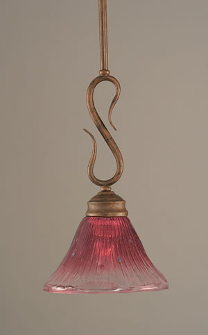 Swan Mini Pendant Shown In Bronze Finish With 7" Wine Crystal Glass
