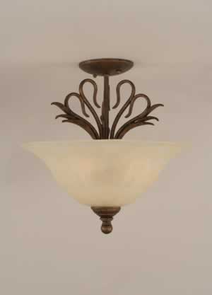 Swan Semi-Flush With 3 Bulbs Shown In Bronze Finish With 16" Amber Marble Glass