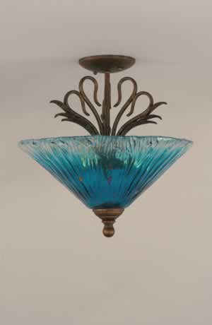 Swan Semi-Flush With 3 Bulbs Shown In Bronze Finish With 16" Teal Crystal Glass