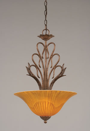 Swan Pendant With 3 Bulbs Shown In Bronze Finish With 16" Tiger Glass