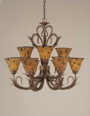 Swan 9 Light Chandelier Shown In Bronze Finish With 7" Penshell Resin Shade