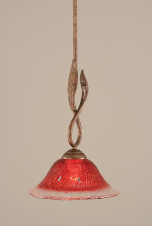 Leaf Mini Pendant Shown In Bronze Finish With 10" Raspberry Crystal Glass