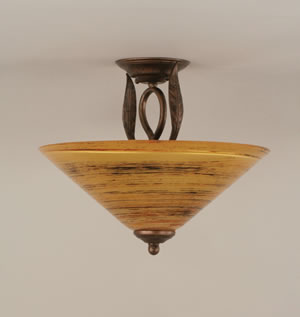Leaf Semi-Flush With 3 Bulbs Shown In Bronze Finish With 16" Firré Saturn Glass