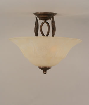 Leaf Semi-Flush With 3 Bulbs Shown In Bronze Finish With 16" Amber Marble Glass