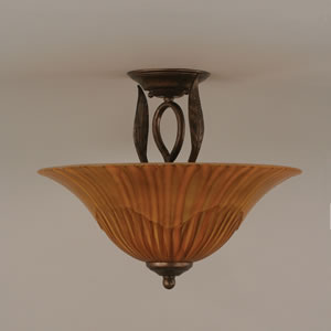 Leaf Semi-Flush With 3 Bulbs Shown In Bronze Finish With 16" Tiger Glass