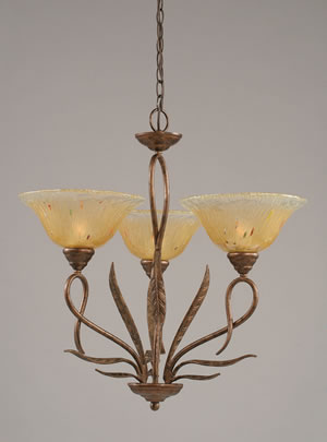 Leaf 3 Light Chandelier Shown In Bronze Finish With 10" Amber Crystal Glass