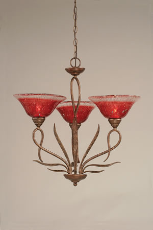 Leaf 3 Light Chandelier Shown In Bronze Finish With 10" Raspberry Crystal Glass