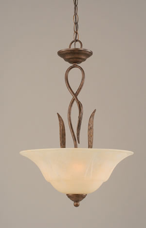 Leaf Pendant With 3 Bulbs Shown In Bronze Finish With 16" Amber Marble Glass