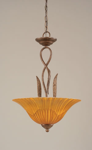 Leaf Pendant With 3 Bulbs Shown In Bronze Finish With 16" Tiger Glass