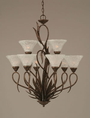 Leaf 9 Light Chandelier Shown In Bronze Finish With 7" Italian Bubble Glass