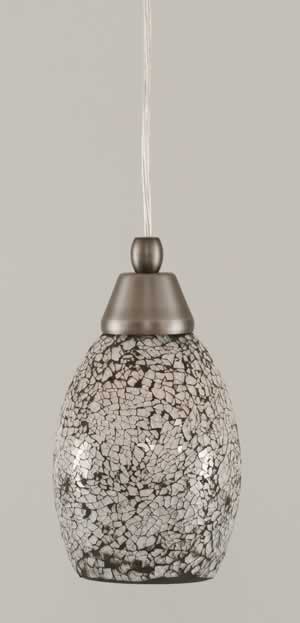 Cord Mini Pendant Shown In Brushed Nickel Finish With 5" Black Fusion Glass