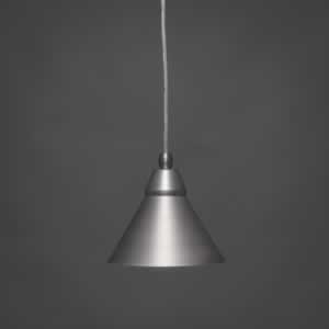 Cord Mini Pendant Shown In Brushed Nickel Finish With 7” Brushed Nickel Cone Metal Shade