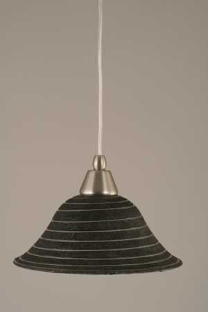 Cord Mini Pendant Shown In Brushed Nickel Finish With 10" Charcoal Spiral Glass