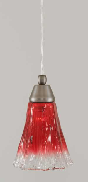 Cord Mini Pendant Shown In Brushed Nickel Finish With 5.5" Raspberry Crystal Glass