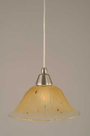 Cord Mini Pendant Shown In Brushed Nickel Finish With 10" Amber Crystal Glass