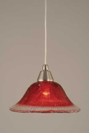 Cord Mini Pendant Shown In Brushed Nickel Finish With 10" Raspberry Crystal Glass