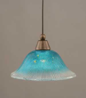 Cord Mini Pendant Shown In Bronze Finish With 10" Teal Crystal Glass