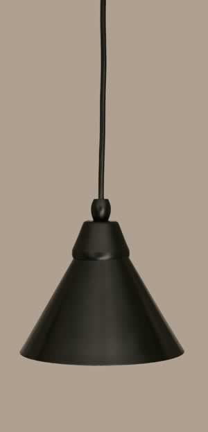 Cord Mini Pendant Shown In Matte Black Finish With 7” Matte Black Cone Metal Shade