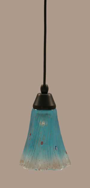 Cord Mini Pendant Shown In Matte Black Finish With 5.5" Teal Crystal Glass