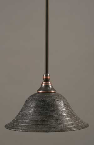 Stem Mini Pendant With Hang Straight Swivel Shown In Black Copper Finish With 10" Charcoal Spiral Glass