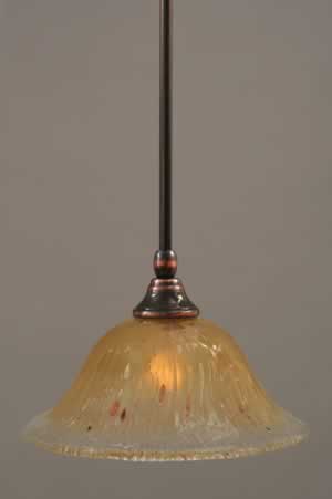 Stem Mini Pendant With Hang Straight Swivel Shown In Black Copper Finish With 10" Amber Crystal Glass