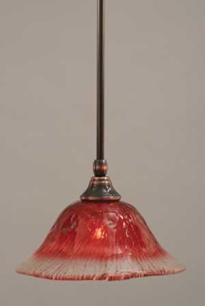 Stem Mini Pendant With Hang Straight Swivel Shown In Black Copper Finish With 10" Raspberry Crystal Glass