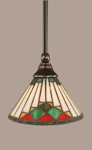 Stem Mini Pendant With Hang Straight Swivel Shown In Black Copper Finish With 7” Green Sunray Tiffany Glass