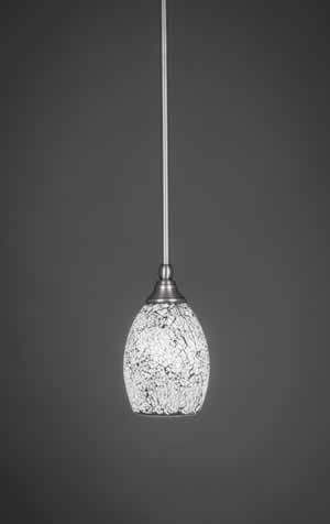 Stem Mini Pendant With Hang Straight Swivel Shown In Brushed Nickel Finish With 5" Black Fusion Glass