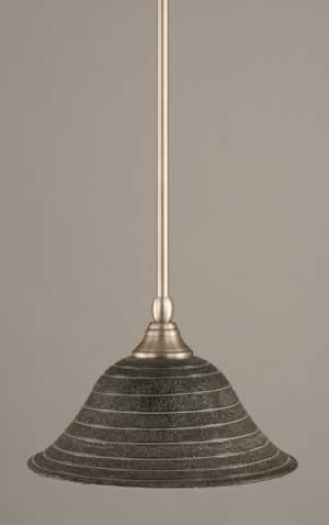 Stem Mini Pendant With Hang Straight Swivel Shown In Brushed Nickel Finish With 10" Charcoal Spiral Glass
