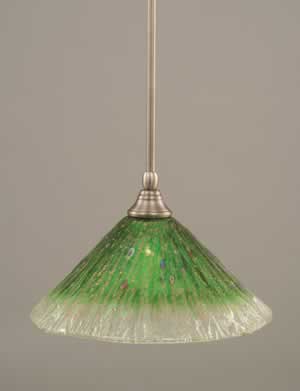 Stem Mini Pendant With Hang Straight Swivel Shown In Brushed Nickel Finish With 12" Kiwi Green Crystal Glass