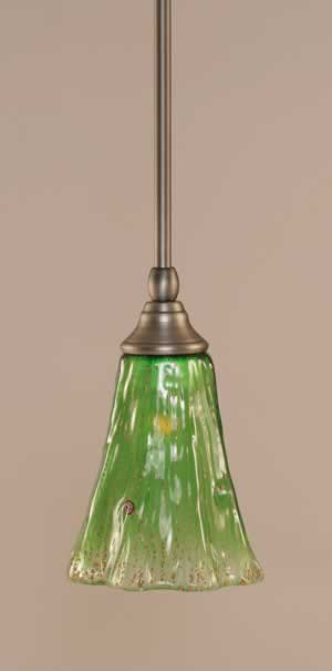 Stem Mini Pendant With Hang Straight Swivel Shown In Brushed Nickel Finish With 5.5" Fluted Kiwi Green Crystal Glass
