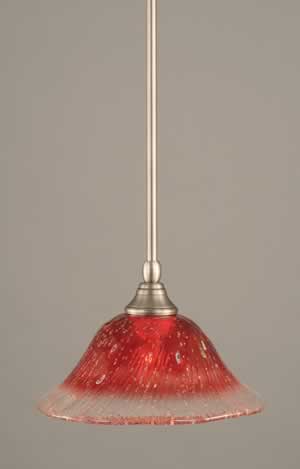 Stem Mini Pendant With Hang Straight Swivel Shown In Brushed Nickel Finish With 10" Raspberry Crystal Glass