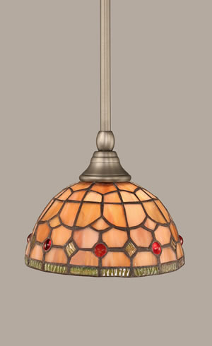 Stem Mini Pendant With Hang Straight Swivel Shown In Brushed Nickel Finish With 7” Rosetta Tiffany Glass