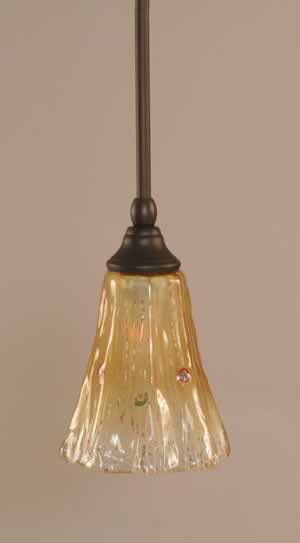 Stem Mini Pendant With Hang Straight Swivel Shown In Bronze Finish With 5.5" Fluted Amber Crystal Glass