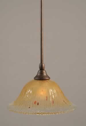Stem Mini Pendant With Hang Straight Swivel Shown In Bronze Finish With 10" Amber Crystal Glass