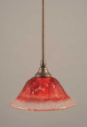 Stem Mini Pendant With Hang Straight Swivel Shown In Bronze Finish With 10" Raspberry Crystal Glass