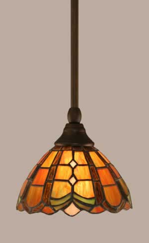 Stem Mini Pendant With Hang Straight Swivel Shown In Bronze Finish With 7” Paradise Tiffany Glass