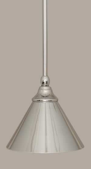 Stem Mini Pendant With Hang Straight Swivel Shown In Chrome Finish With 7” Chrome Cone Metal Shade