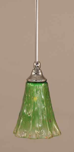 Stem Mini Pendant With Hang Straight Swivel Shown In Chrome Finish With 5.5" Fluted Kiwi Green Crystal Glass