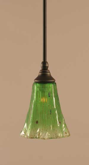 Stem Mini Pendant With Hang Straight Swivel Shown In Dark Granite Finish With 5.5" Fluted Kiwi Green Crystal Glass