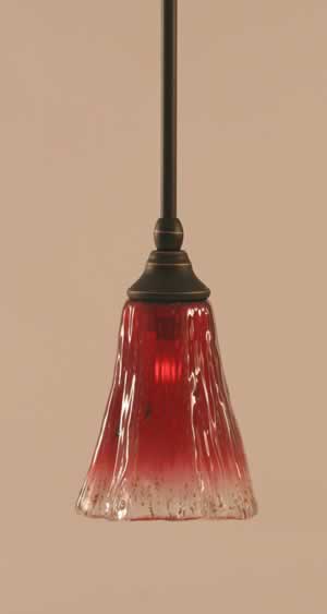 Stem Mini Pendant With Hang Straight Swivel Shown In Dark Granite Finish With 5.5" Fluted Raspberry Crystal Glass