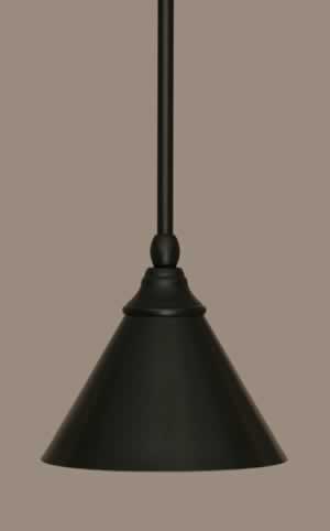 Stem Mini Pendant With Hang Straight Swivel Shown In Matte Black Finish With 7” Matte Black Cone Metal Shade